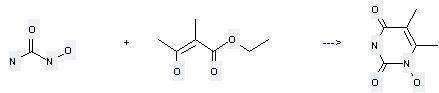 Hydroxyurea can react with 2-methyl-3-oxo-butyric acid ethyl ester to get 1-hydroxy-5,6-dimethyl-1H-pyrimidine-2,4-dione.